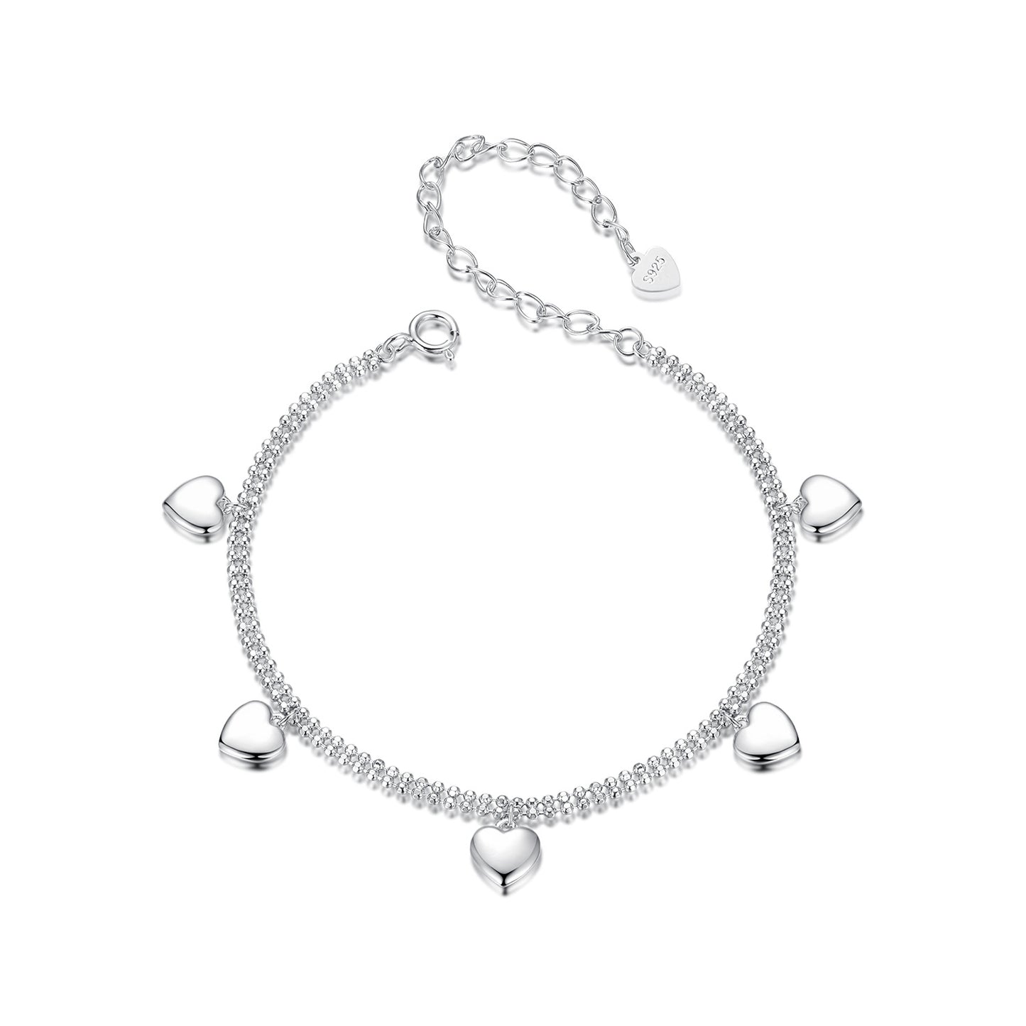 Love tassel double-layer plain silver bracelet, simple and romantic, girl's heart 925