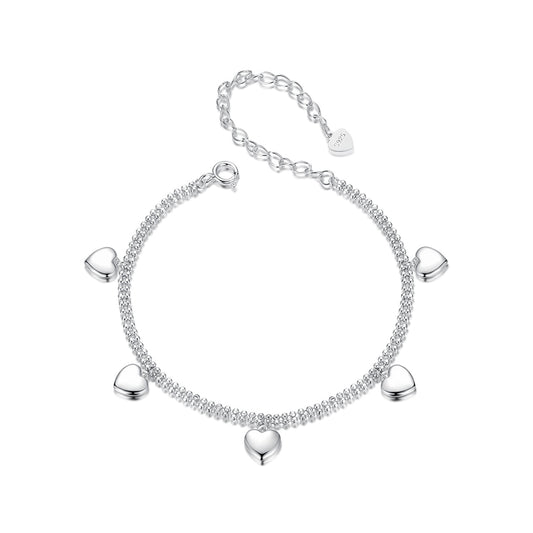 Love tassel double-layer plain silver bracelet, simple and romantic, girl's heart 925