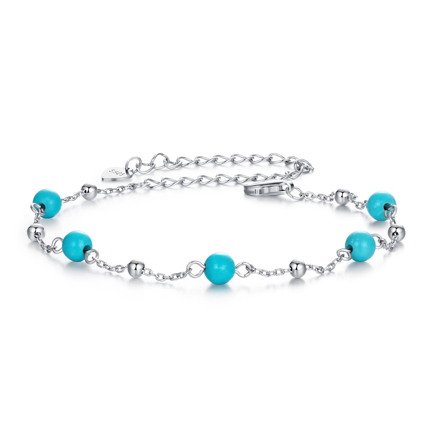 Individually elegant turquoise French art retro style 925 sterling silver bracelet