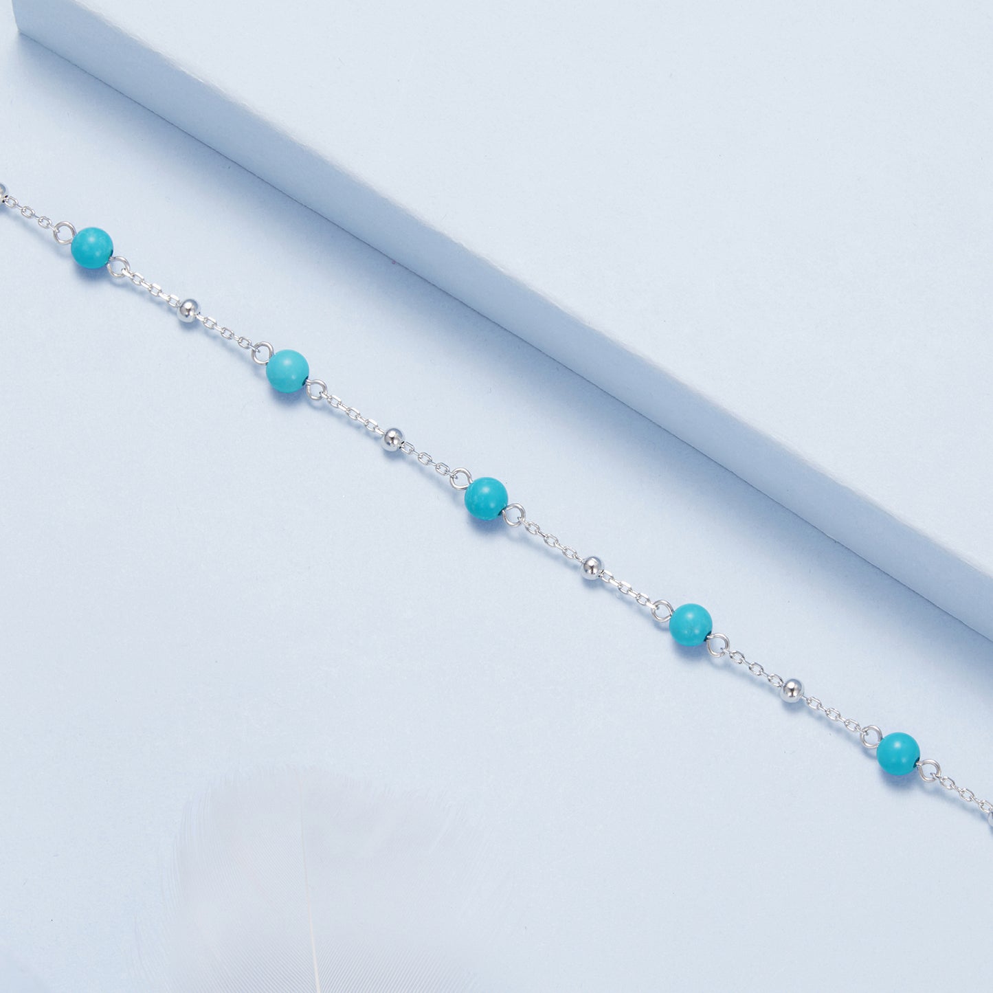 Individually elegant turquoise French art retro style 925 sterling silver bracelet