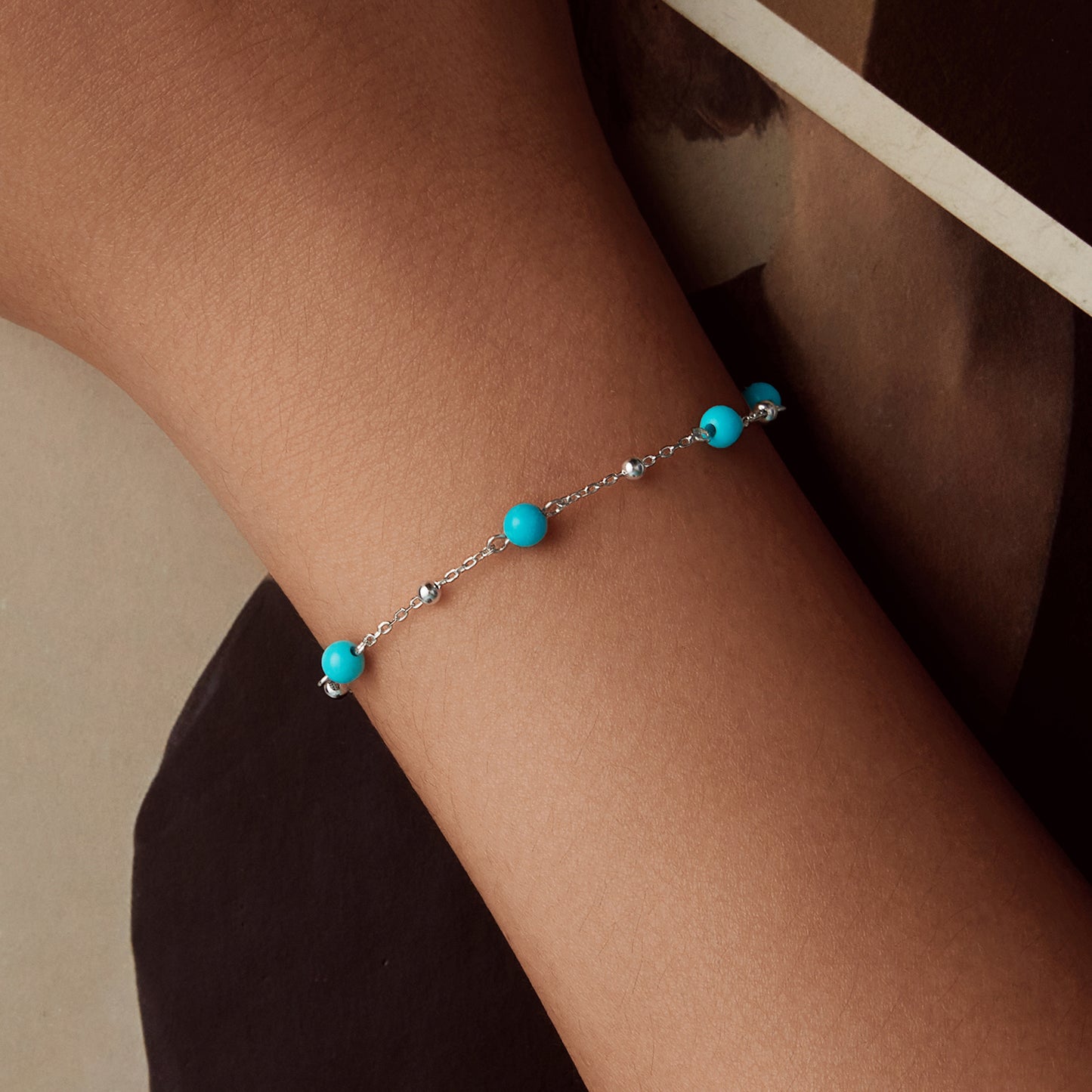 Individually elegant turquoise French art retro style 925 sterling silver bracelet