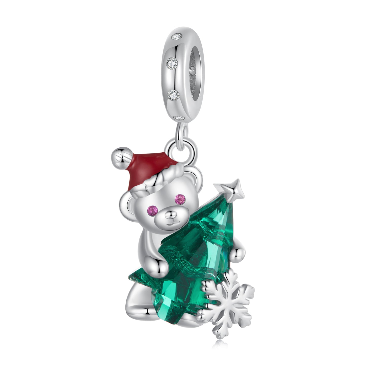 Cute Christmas Bear Pendant s925 Pure Silver DIY Jewelry