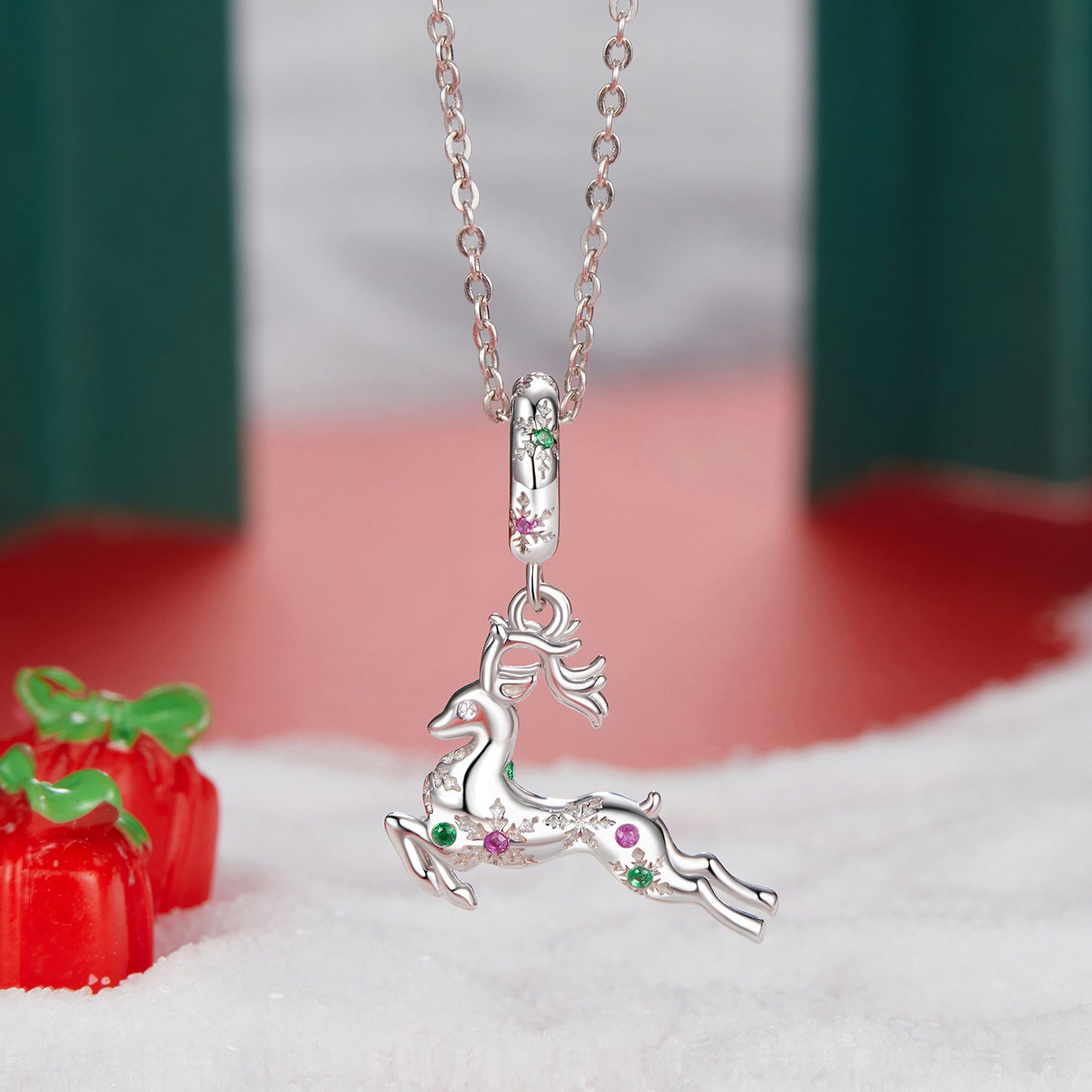 Christmas Dynamic Elk Pendant s925 Pure Silver Bead DIY