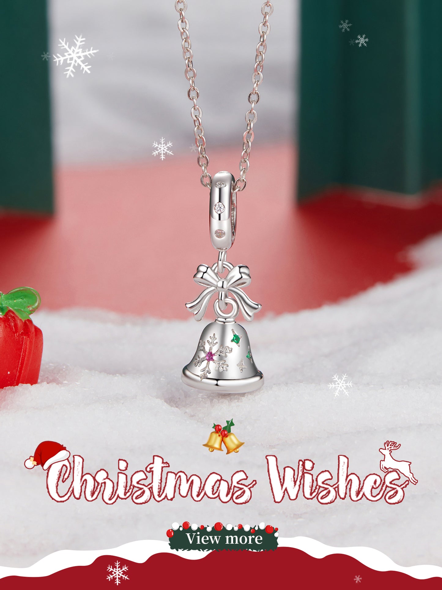 Christmas bow bell DIY bracelet pendant s925 sterling silver