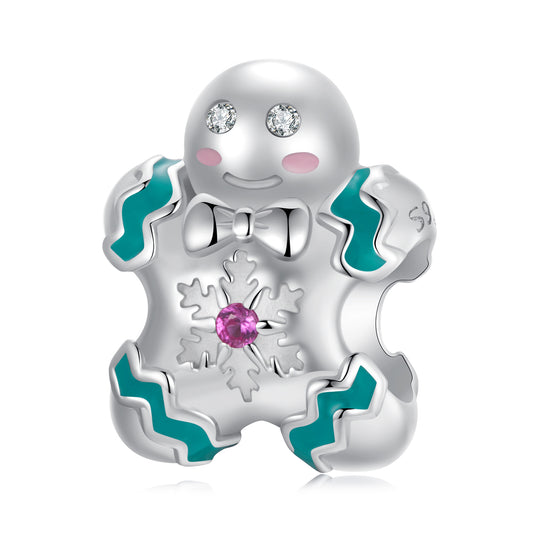 Christmas s925 pure silver gingerbread figurine DIY bracelet bead cute little doll bead accessories