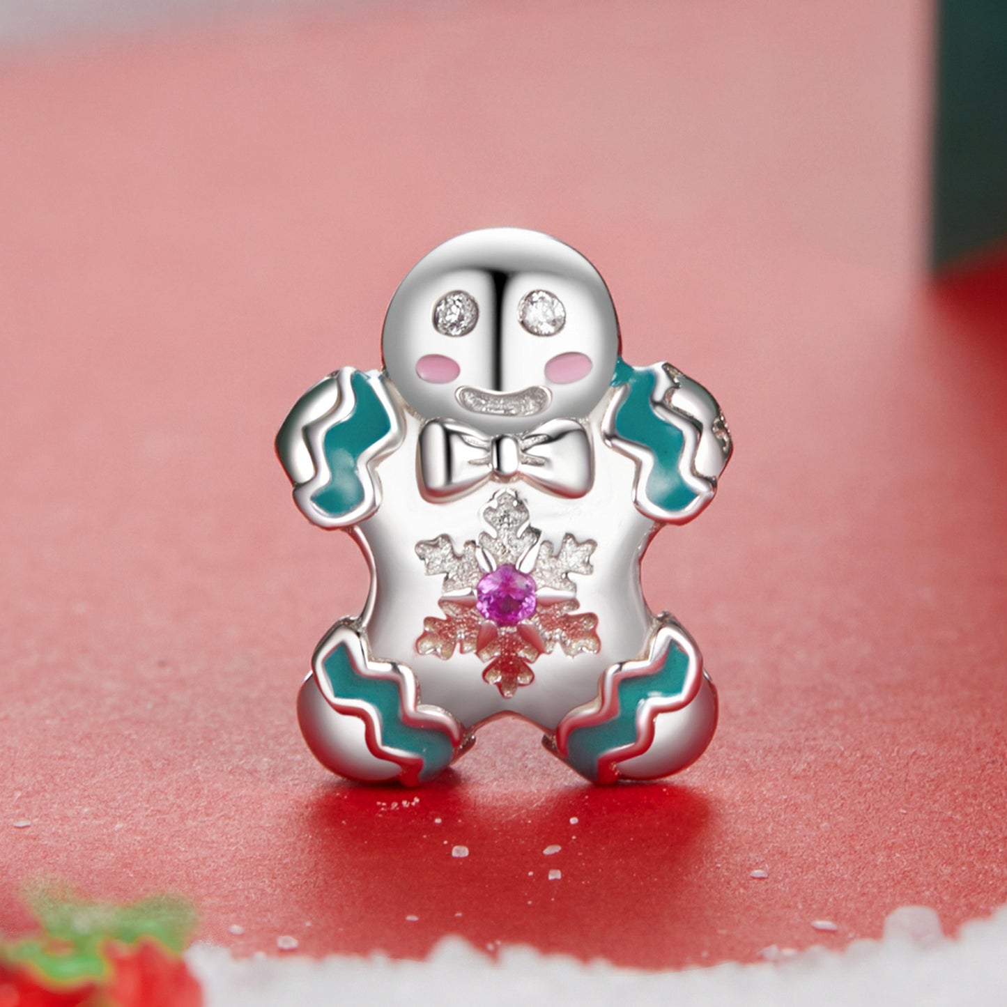 Christmas s925 pure silver gingerbread figurine DIY bracelet bead cute little doll bead accessories