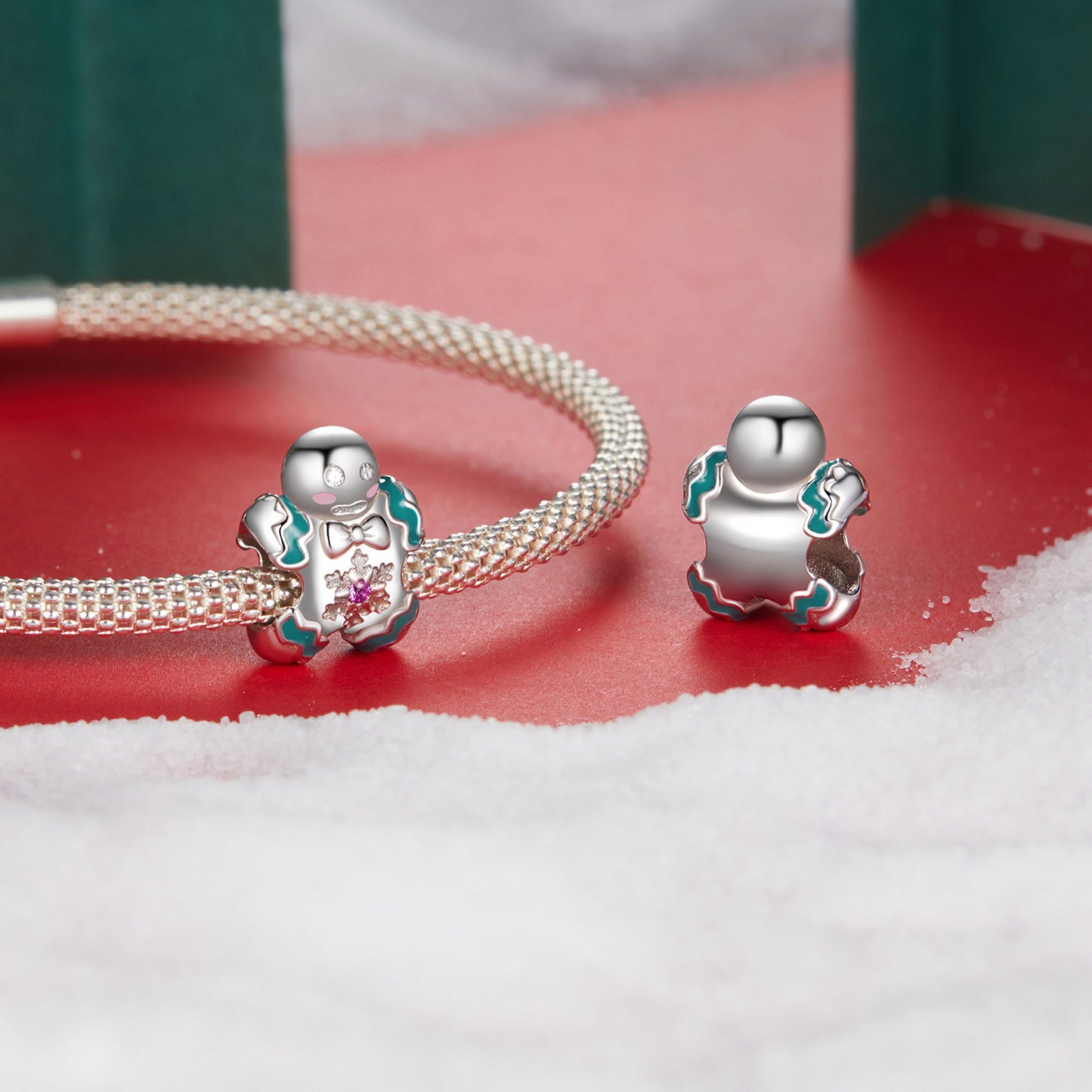 Christmas s925 pure silver gingerbread figurine DIY bracelet bead cute little doll bead accessories