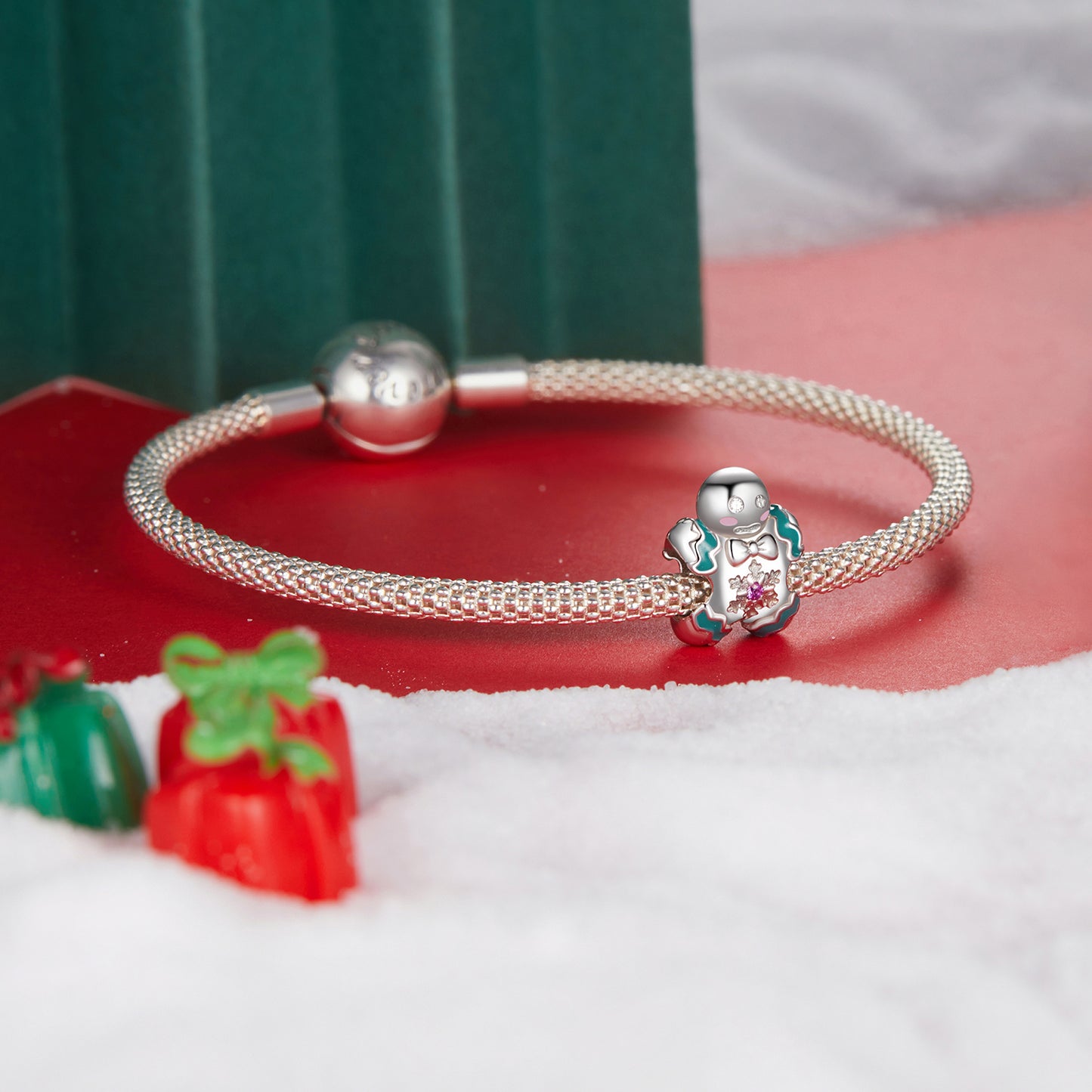 Christmas s925 pure silver gingerbread figurine DIY bracelet bead cute little doll bead accessories