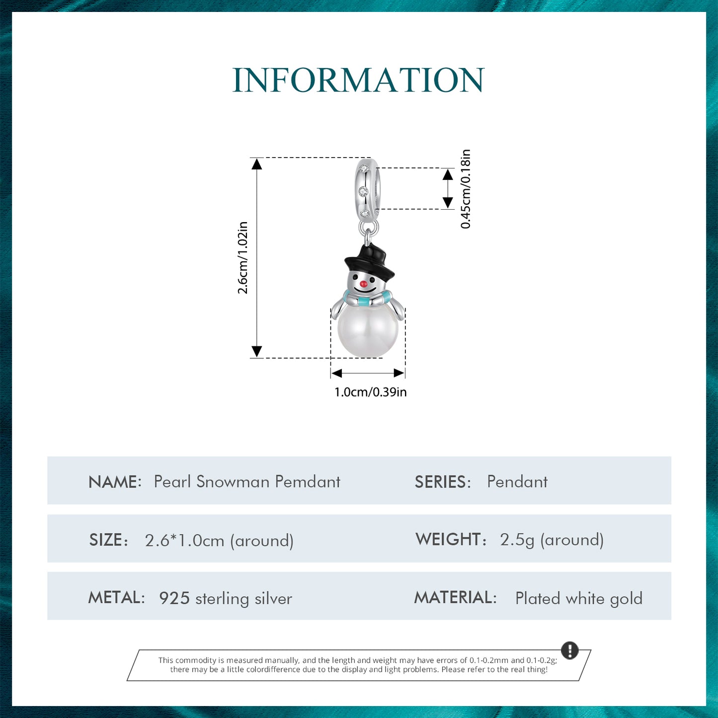 Cute Snowman Beads Christmas Cute DIY Bracelet Accessories s925