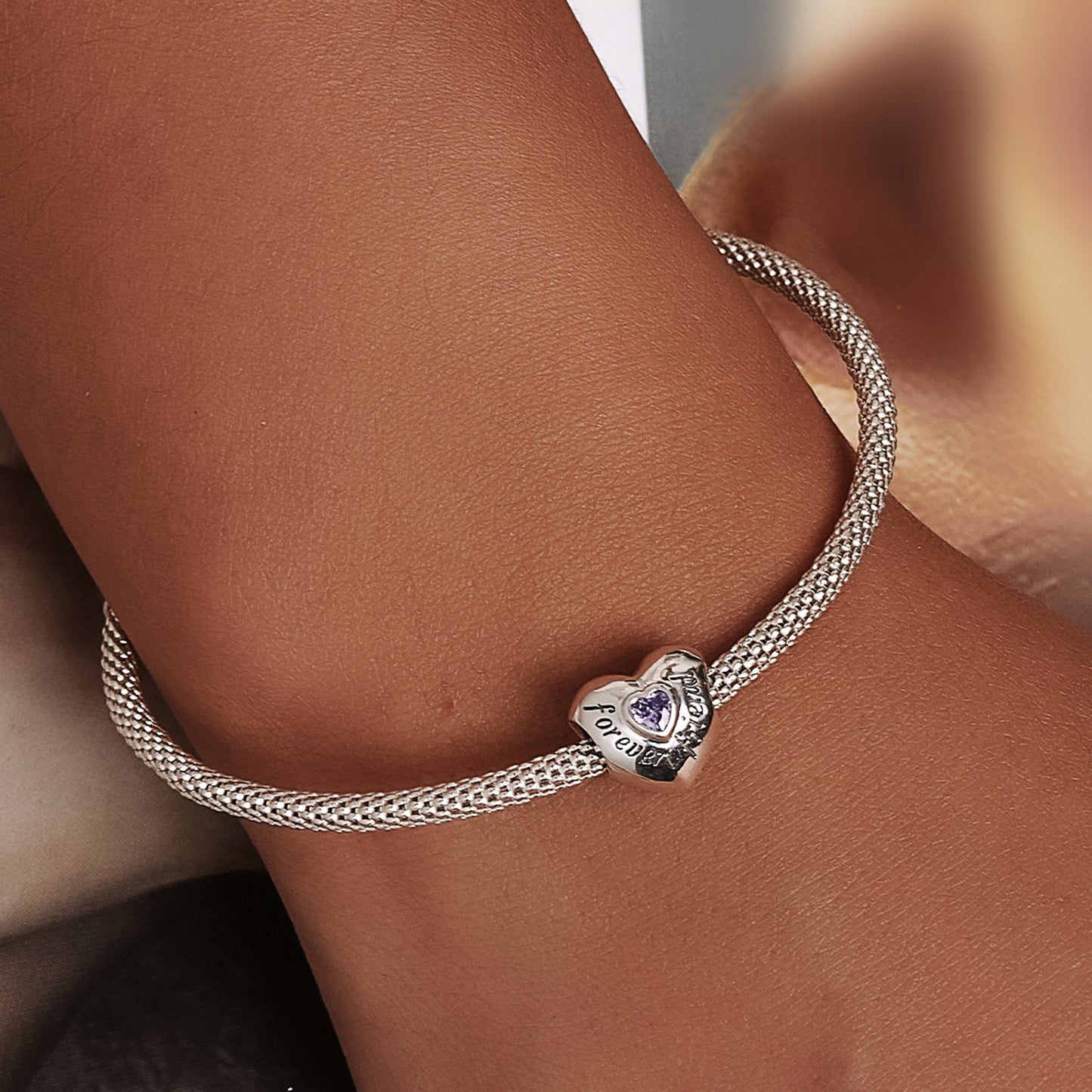 S925 pure silver heart-shaped family bead bracelet with simple heart shape