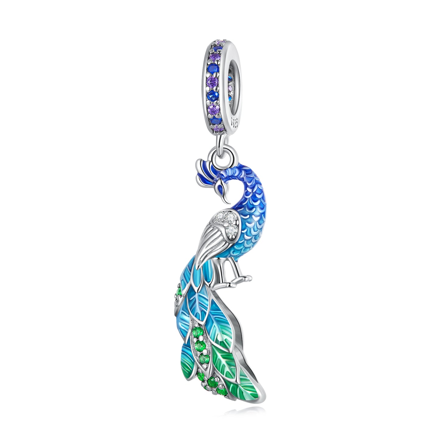 Gradient Dripping Oil Peacock Pendant Exquisite Luxury 925 Silver DIY Bracelet with Beads