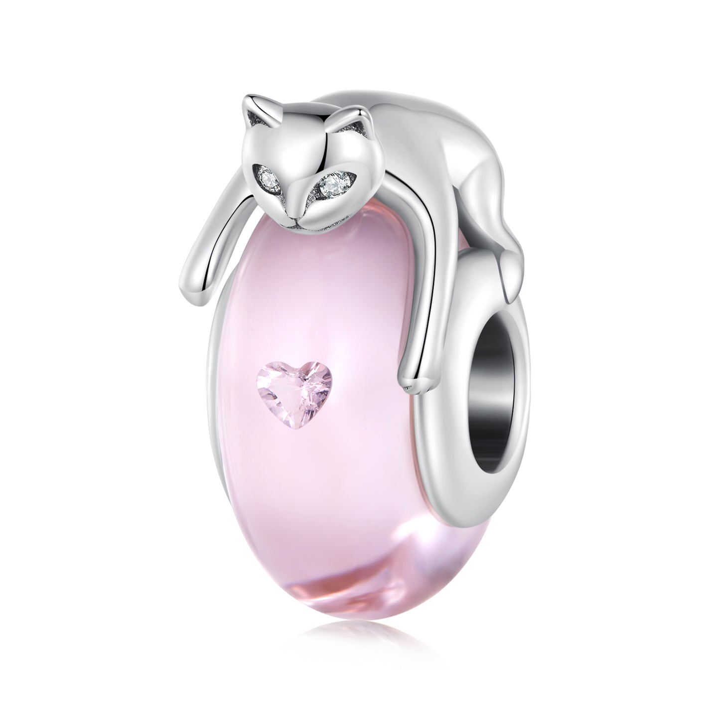 S925 sterling silver glass cat bead