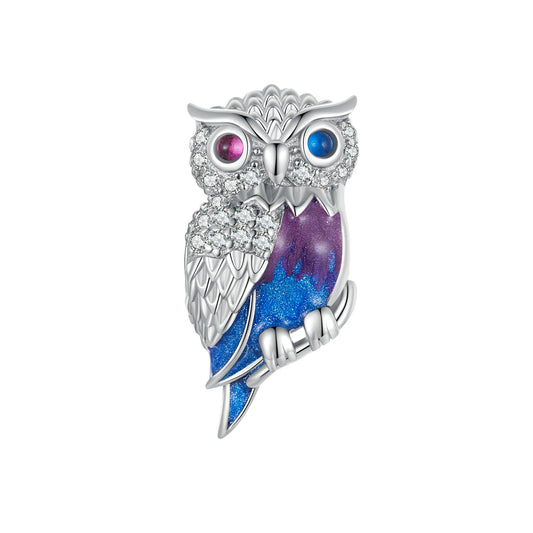 Exquisite magical owl bead s925 pure silver loose bead DIY