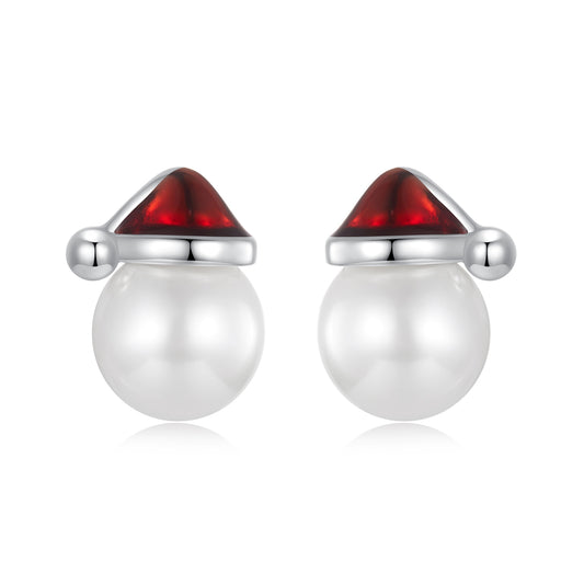 Christmas series fun pearl snowman earrings s925 pure silver plated with platinum earrings jewelry earrings