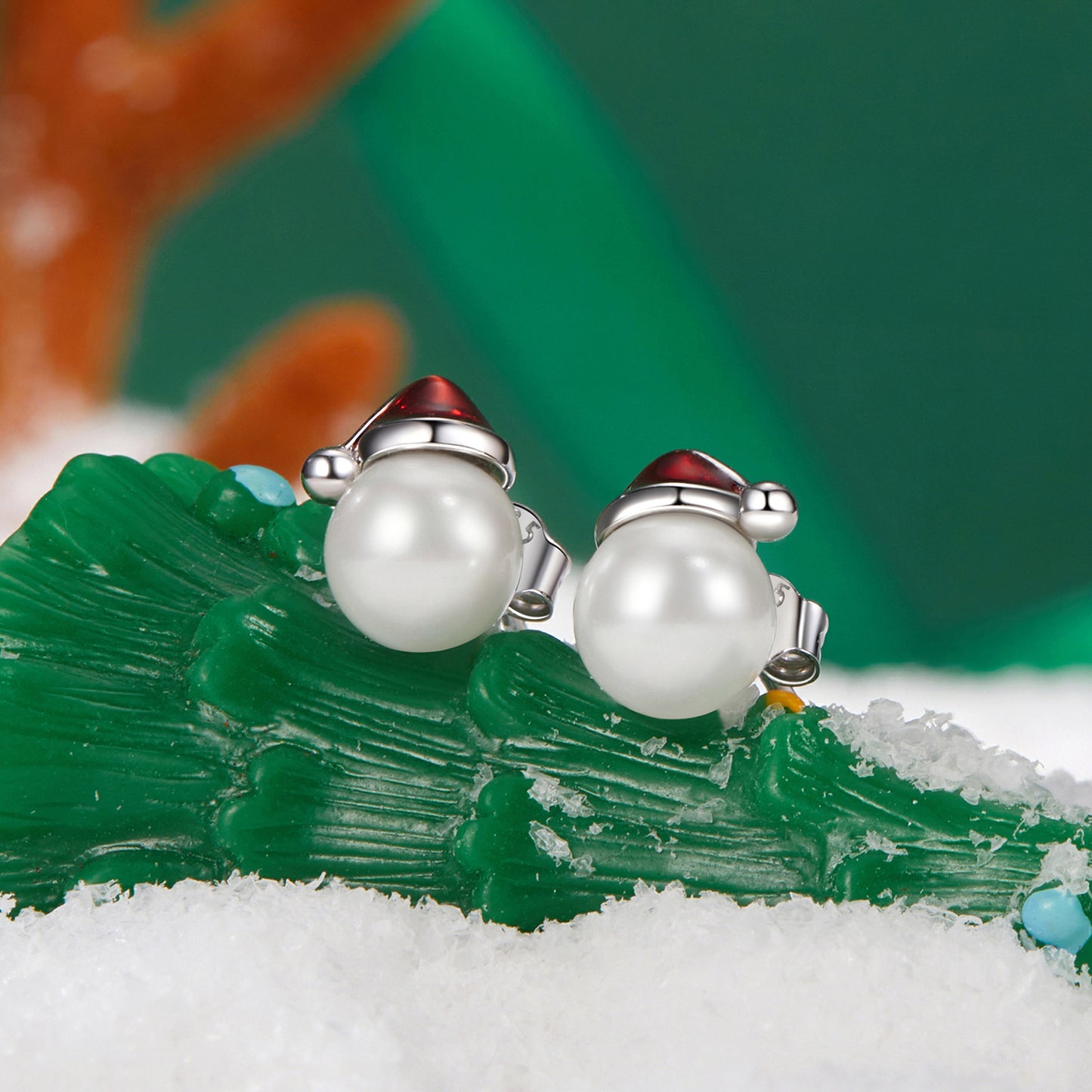 Christmas series fun pearl snowman earrings s925 pure silver plated with platinum earrings jewelry earrings