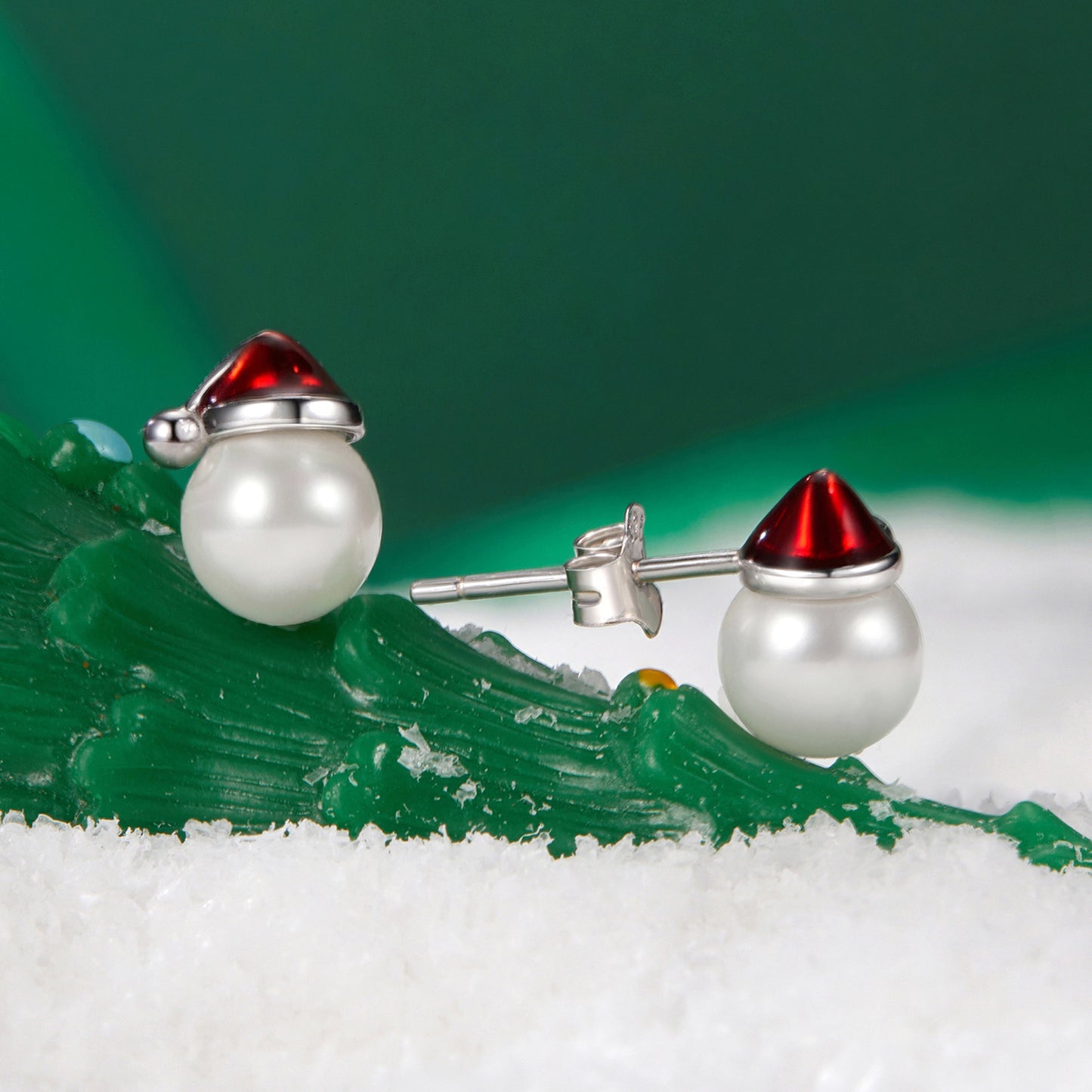 Christmas series fun pearl snowman earrings s925 pure silver plated with platinum earrings jewelry earrings