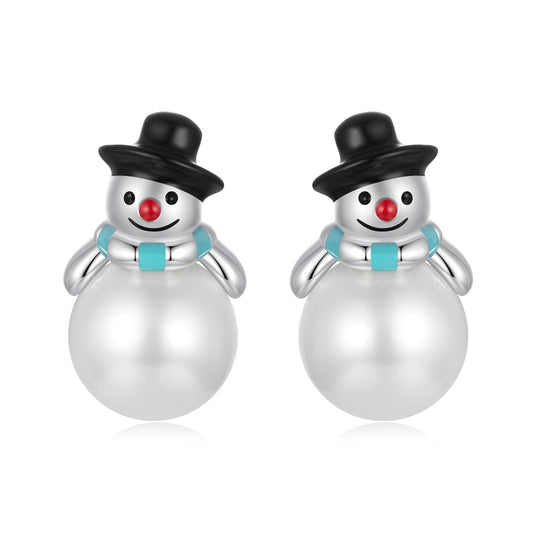 Christmas Snowman Earnail Female Creative Bead s925 Pure Silver Earrings Christmas Gift