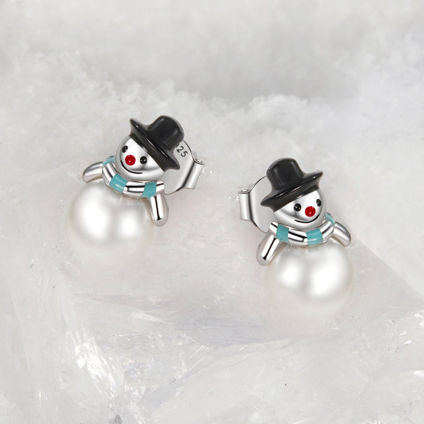 Weihnachten Schneemann Earnail Weibliche Kreative Perle s925 Reinem Silber Ohrringe Weihnachten Geschenk