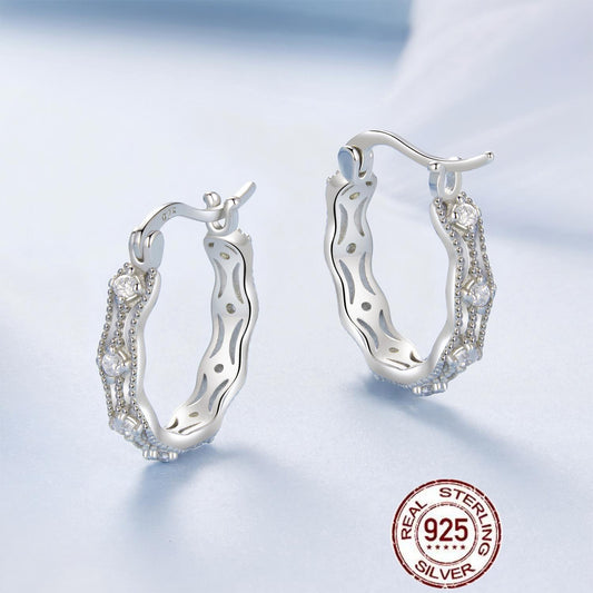 S925 pure silver plated white gold lace with zircon inlaid ear buckle for high-end commuting earrings