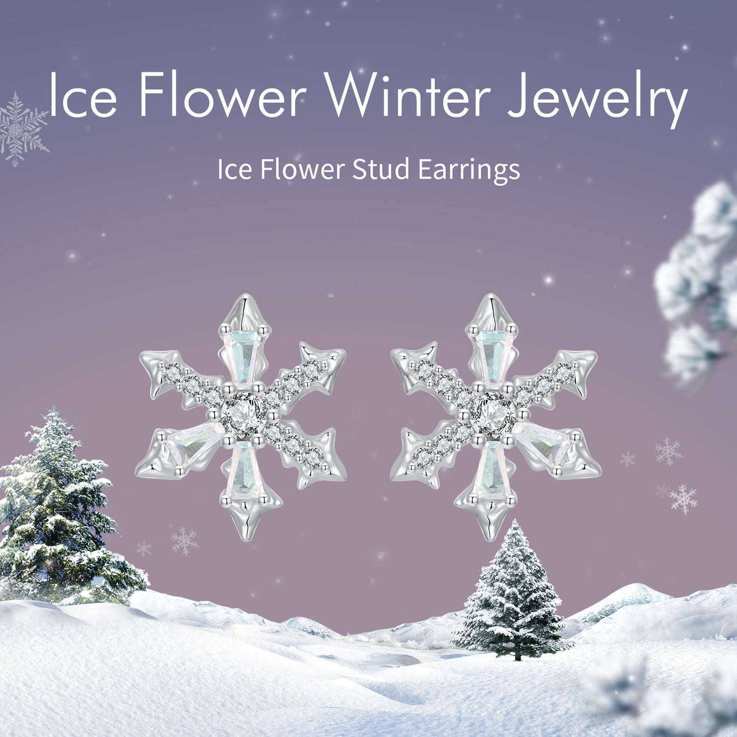 Winter Christmas Snowflake Earstuds s925 Pure Silver Earrings Romantic Jewelry