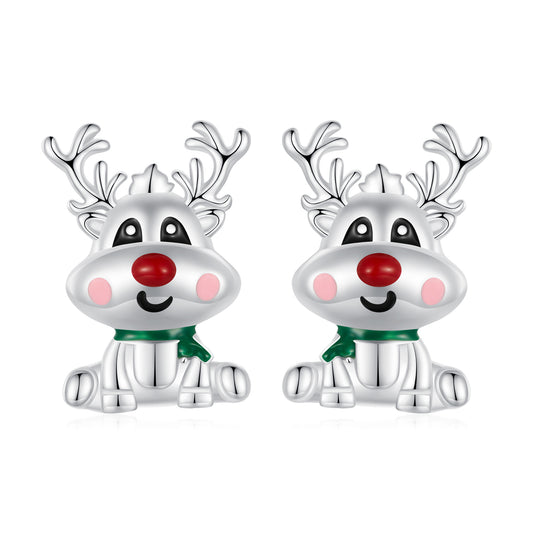 Christmas Cute reindeer earrings s925 sterling silver holiday accessory