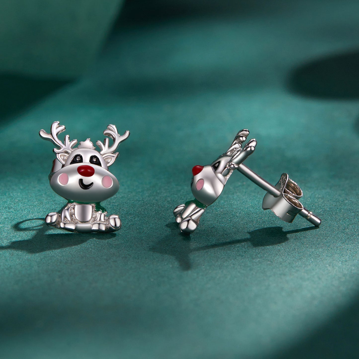 Christmas Cute reindeer earrings s925 sterling silver holiday accessory