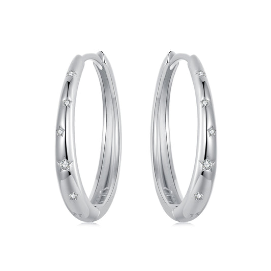 Daily minimalist starry ear buckle s925 pure silver plated with platinum zircon earrings