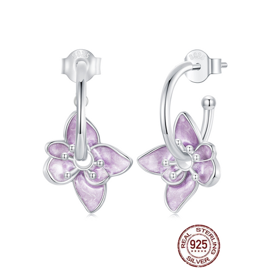 Creative purple flower earrings s925 sterling silver platinum plated small flower earrings earrings women's jewelry