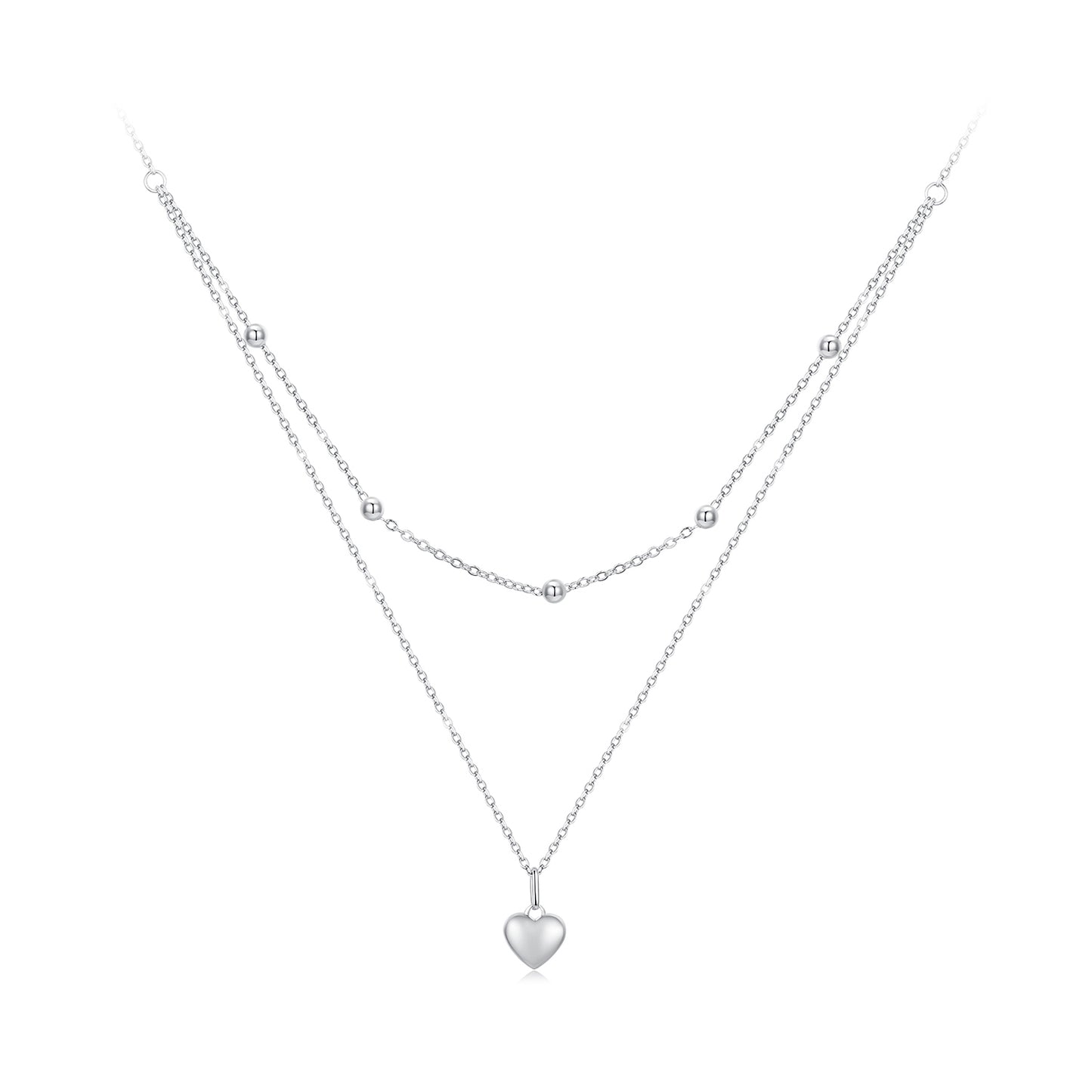 Fashionable pure silver S925 platinum plated necklace, simple double-layer heart-shaped design