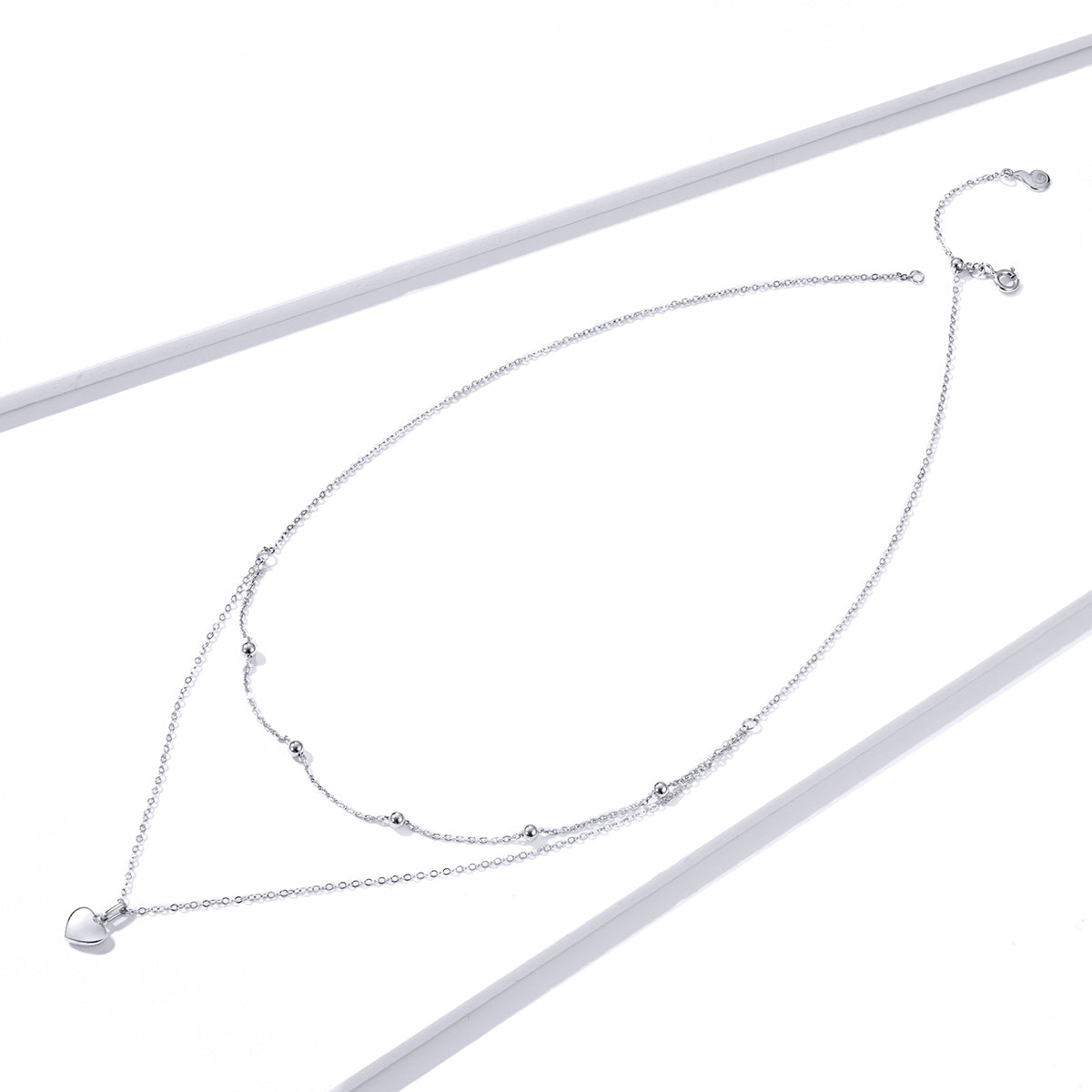 Fashionable pure silver S925 platinum plated necklace, simple double-layer heart-shaped design