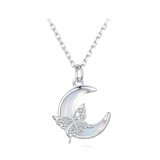 Exquisite Moon Butterfly Necklace s925 Pure Silver Jewelry Versatile Accessories