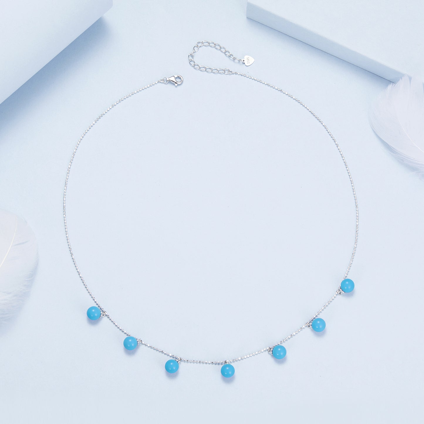 Fashionable turquoise versatile collarbone necklace s925 sterling silver