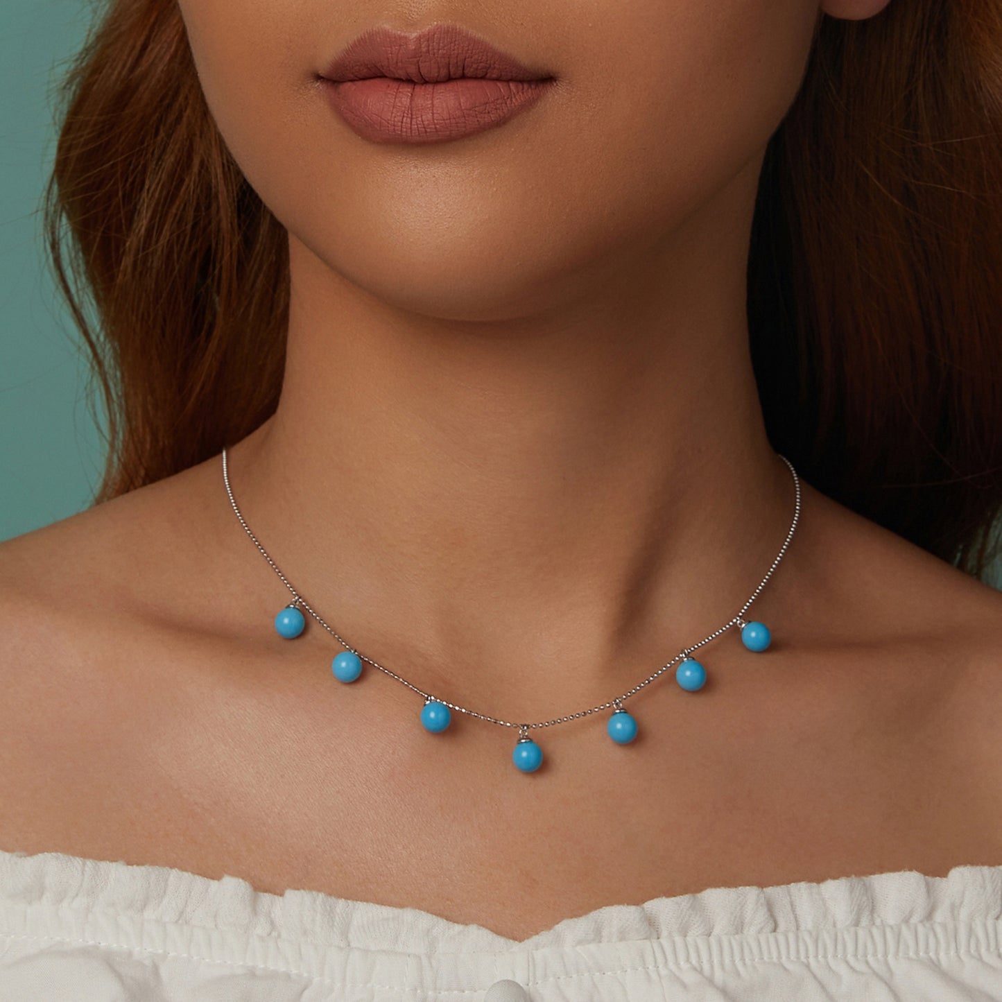 Fashionable turquoise versatile collarbone necklace s925 sterling silver