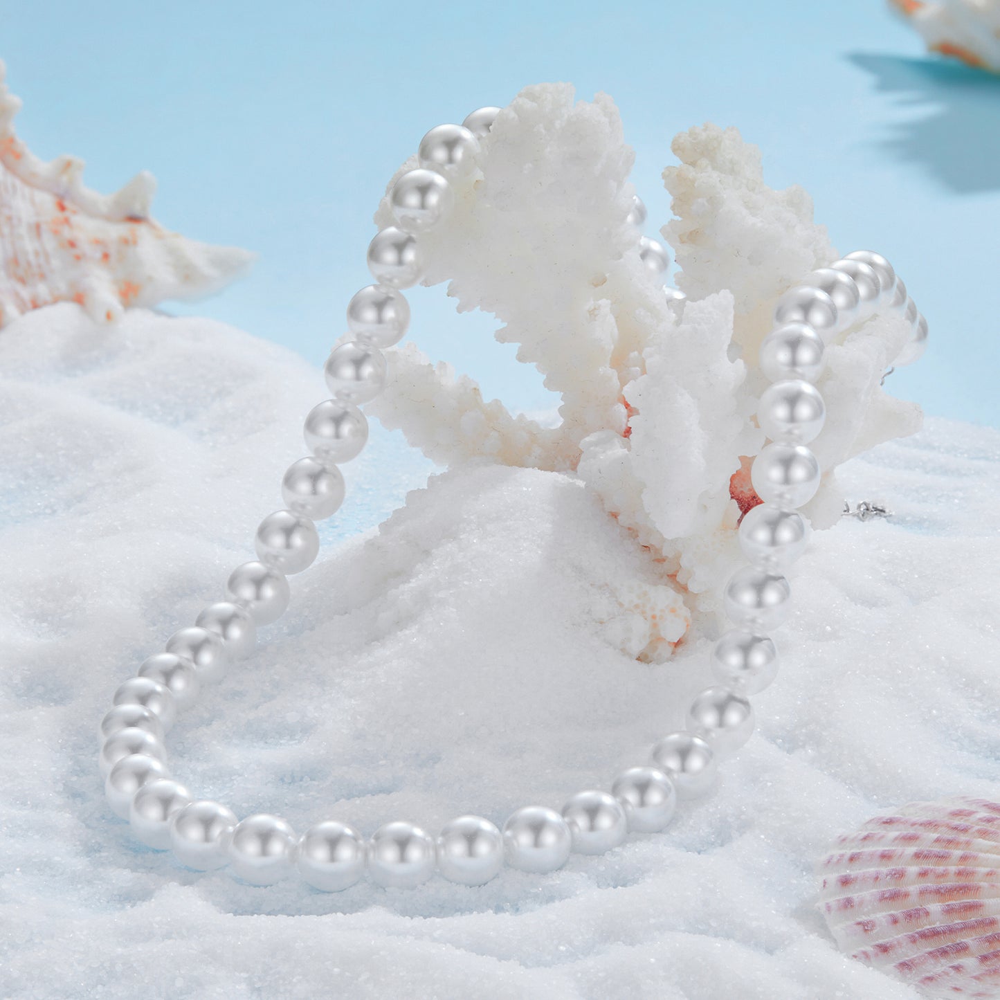 S925 pure silver elegant seashell bead exquisite necklace versatile fashion basic chain