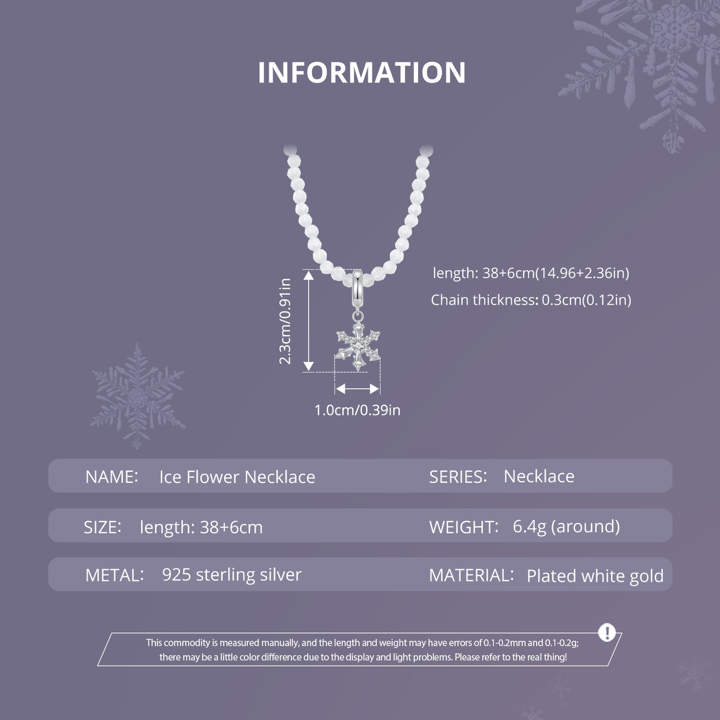 Romantic Christmas Winter Snowflake Necklace s925 Pure Silver Versatile Jewelry