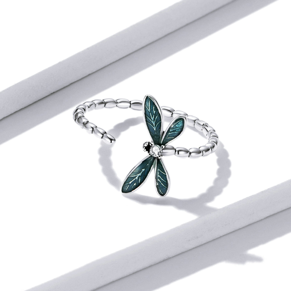 Pure silver s925 gorgeous dragonfly opening ring zircon drip oil retro fashion ring