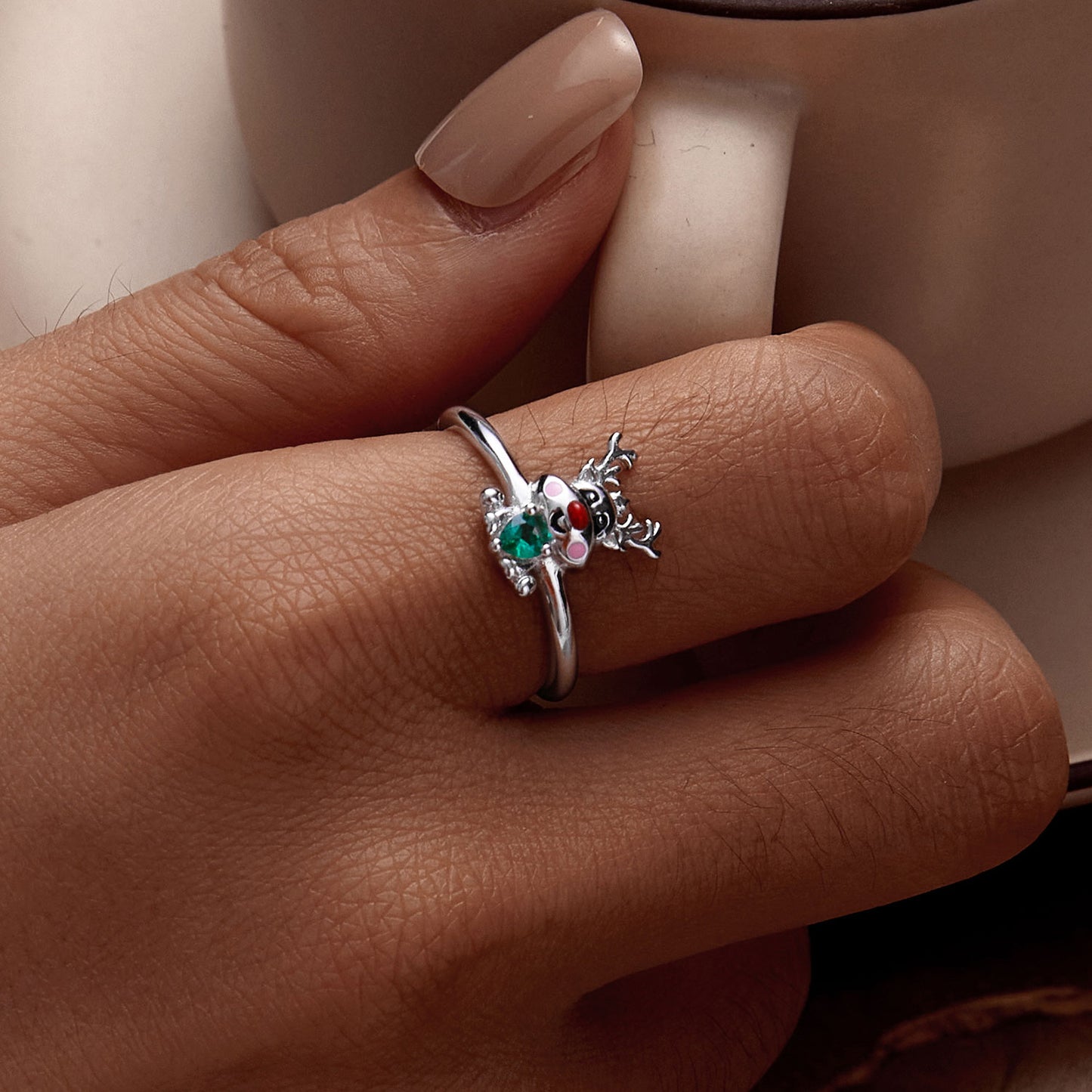 Christmas reindeer and elk ring s925 sterling silver