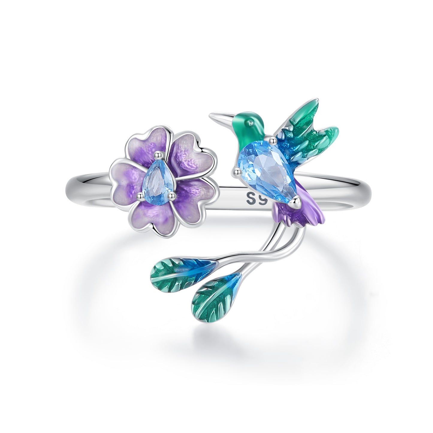 Spring New Bird Flower Open Ring s925 Pure Silver