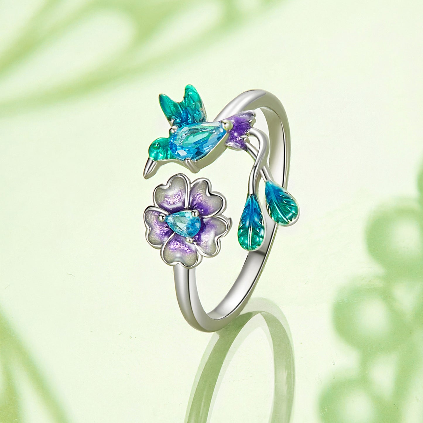 Spring New Bird Flower Open Ring s925 Pure Silver