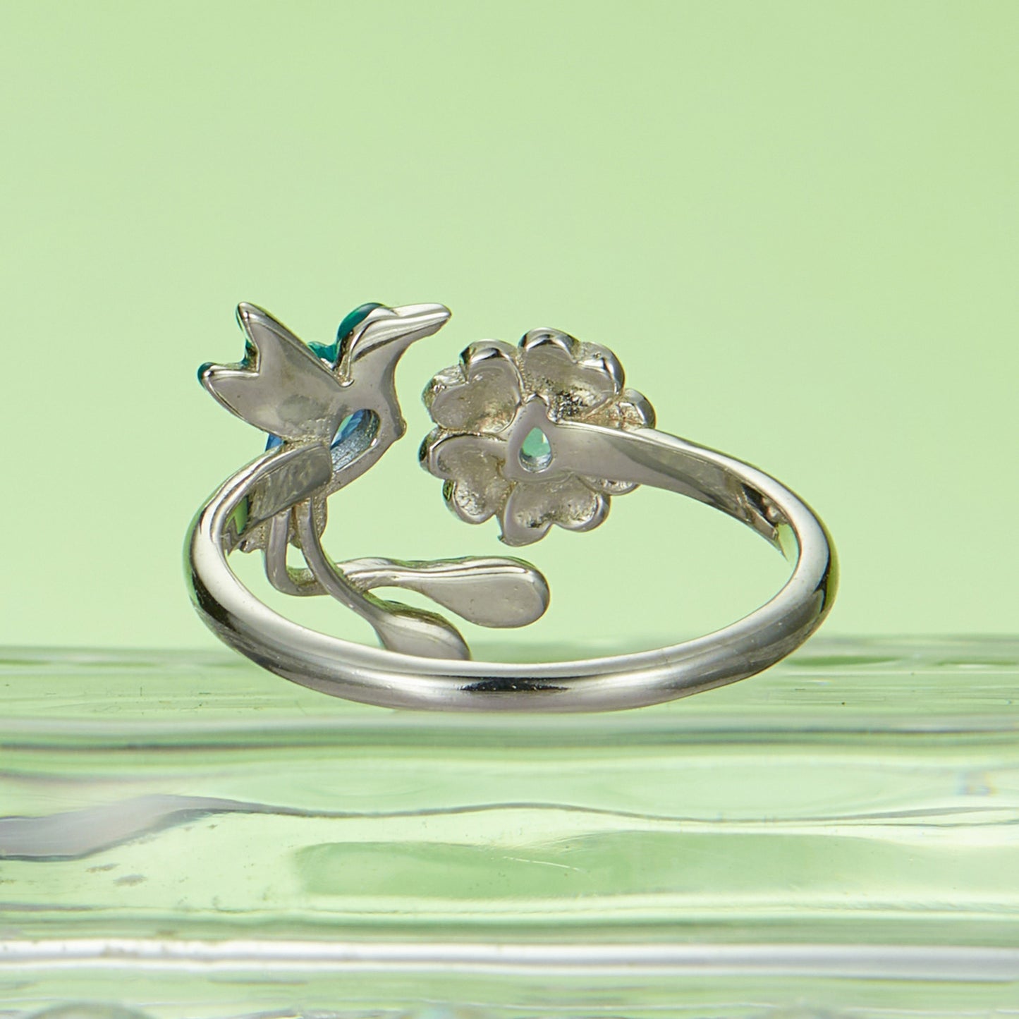 Spring New Bird Flower Open Ring s925 Pure Silver