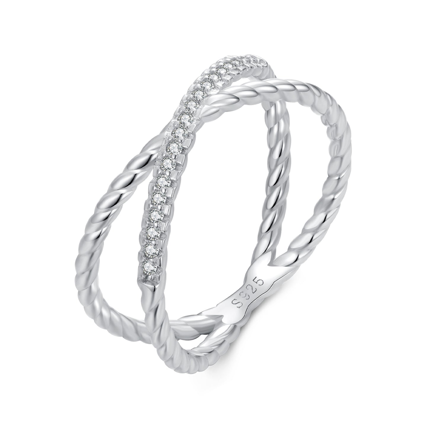 Sparkling temperament double-layer X-shaped fashionable ring s925 pure silver