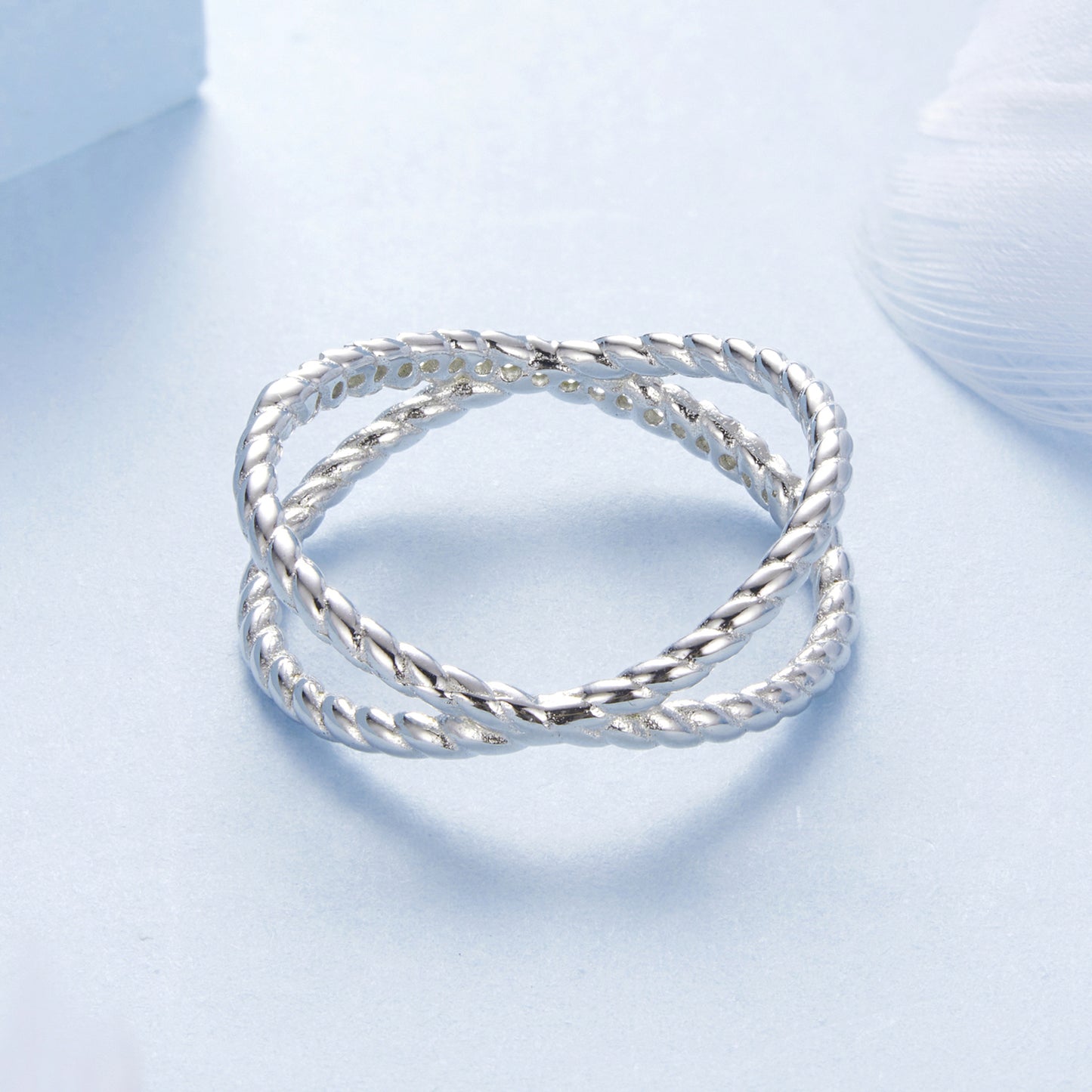 Sparkling temperament double-layer X-shaped fashionable ring s925 pure silver