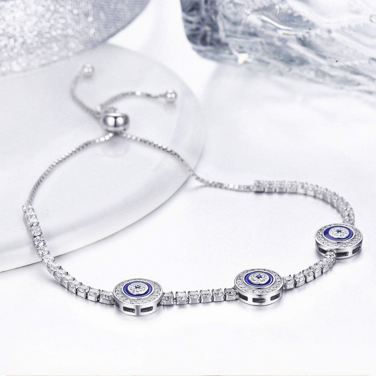 S925 Silver Women's Bracelet Adjustable Fashion Blue Eye Bracelet