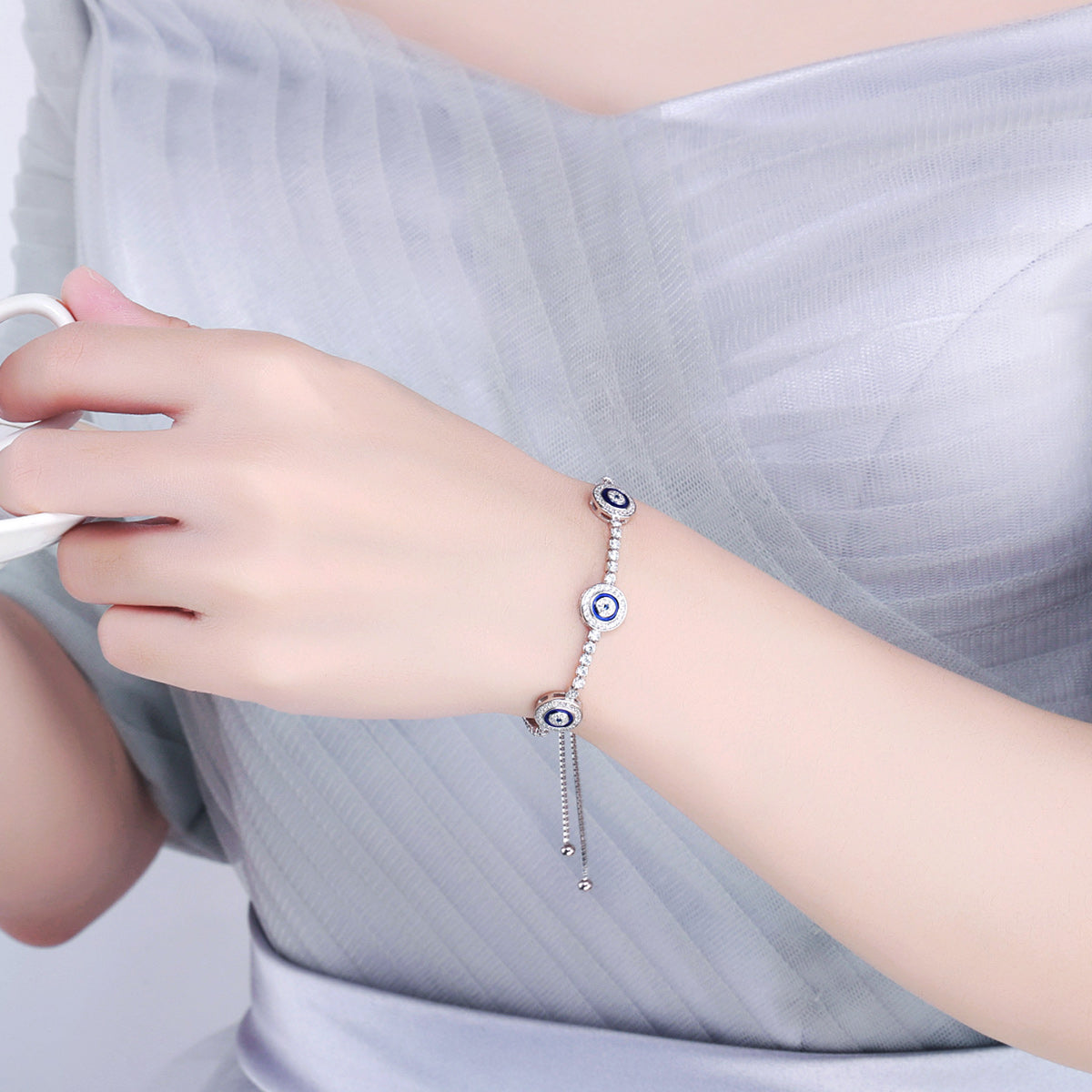 S925 Silver Women's Bracelet Adjustable Fashion Blue Eye Bracelet