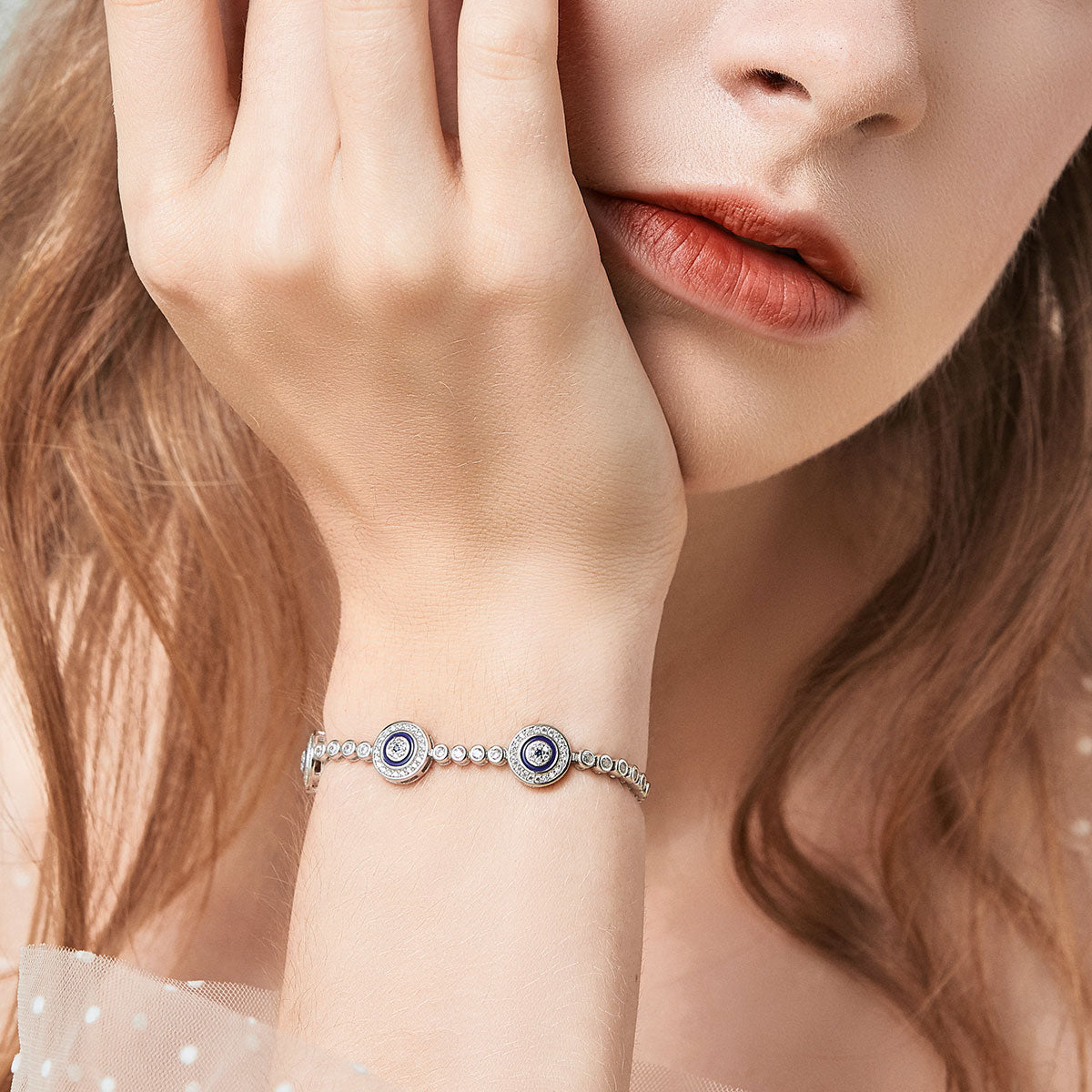 S925 Silver Women's Bracelet Adjustable Fashion Blue Eye Bracelet