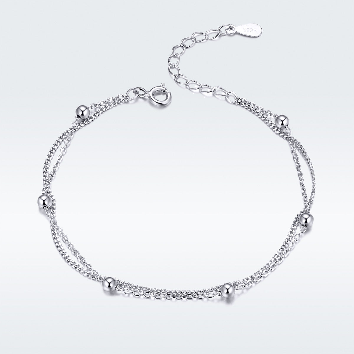 Beaded S925 pure silver bracelet Korean version fashionable electroplating adjustable simple silver bracelet