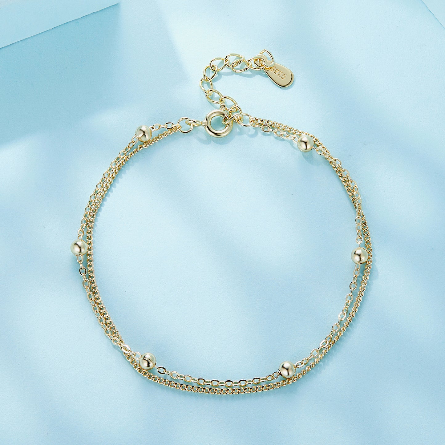 Beaded S925 pure silver bracelet Korean version fashionable electroplating adjustable simple silver bracelet