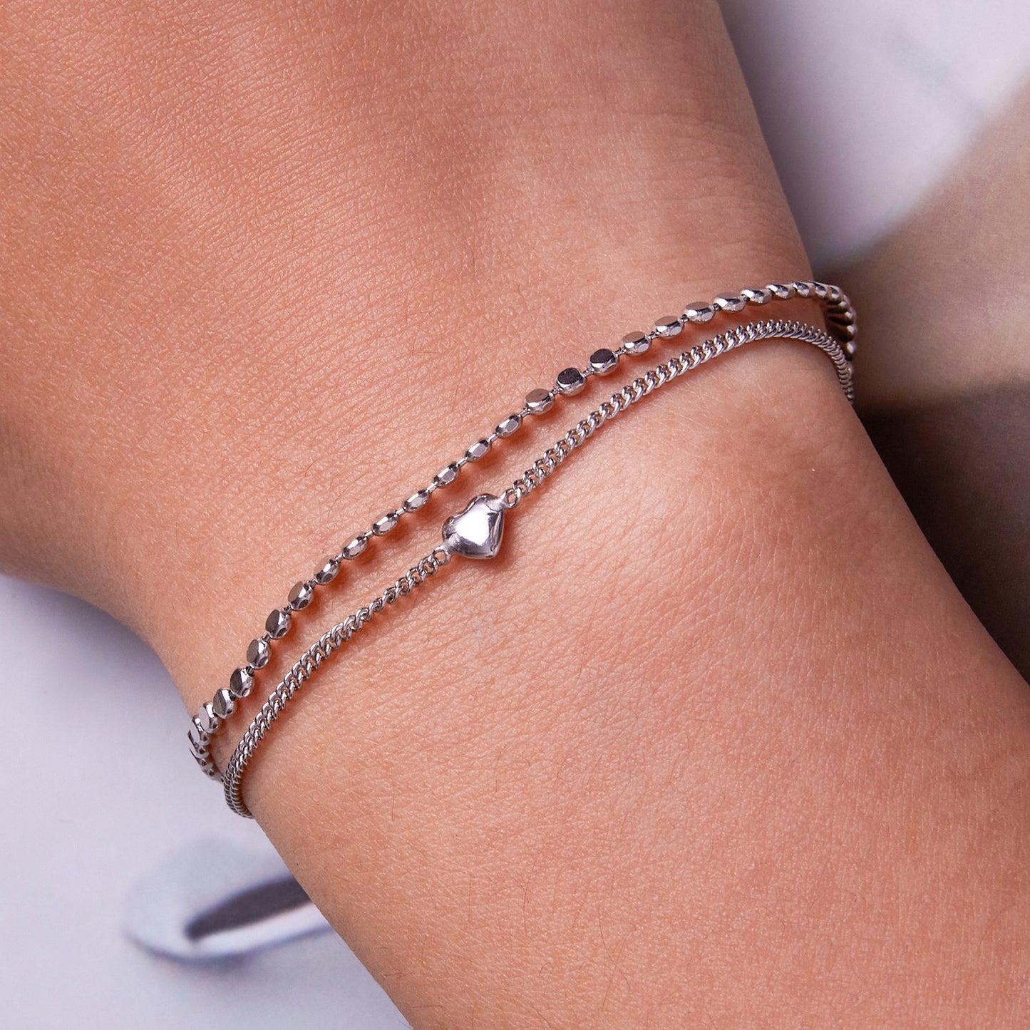 Pure silver s925 minimalist double-layer heart bracelet