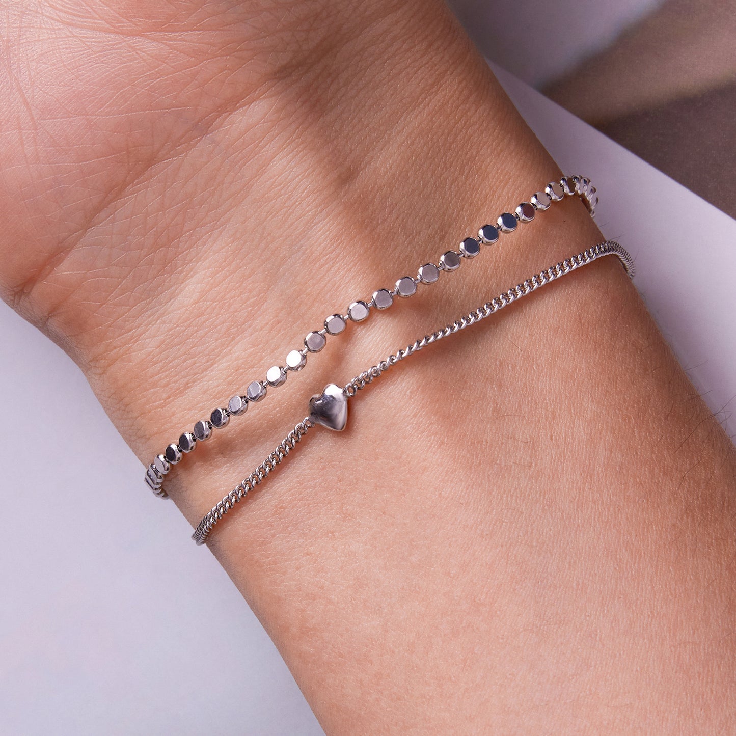 Pure silver s925 minimalist double-layer heart bracelet