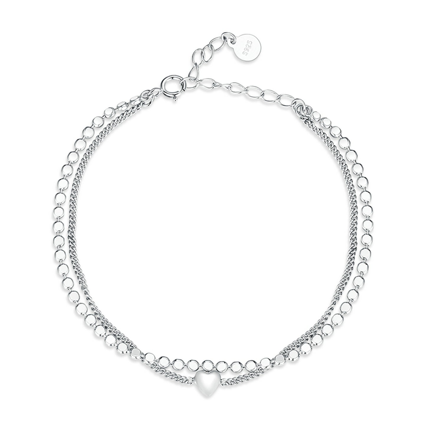 Pure silver s925 minimalist double-layer heart bracelet